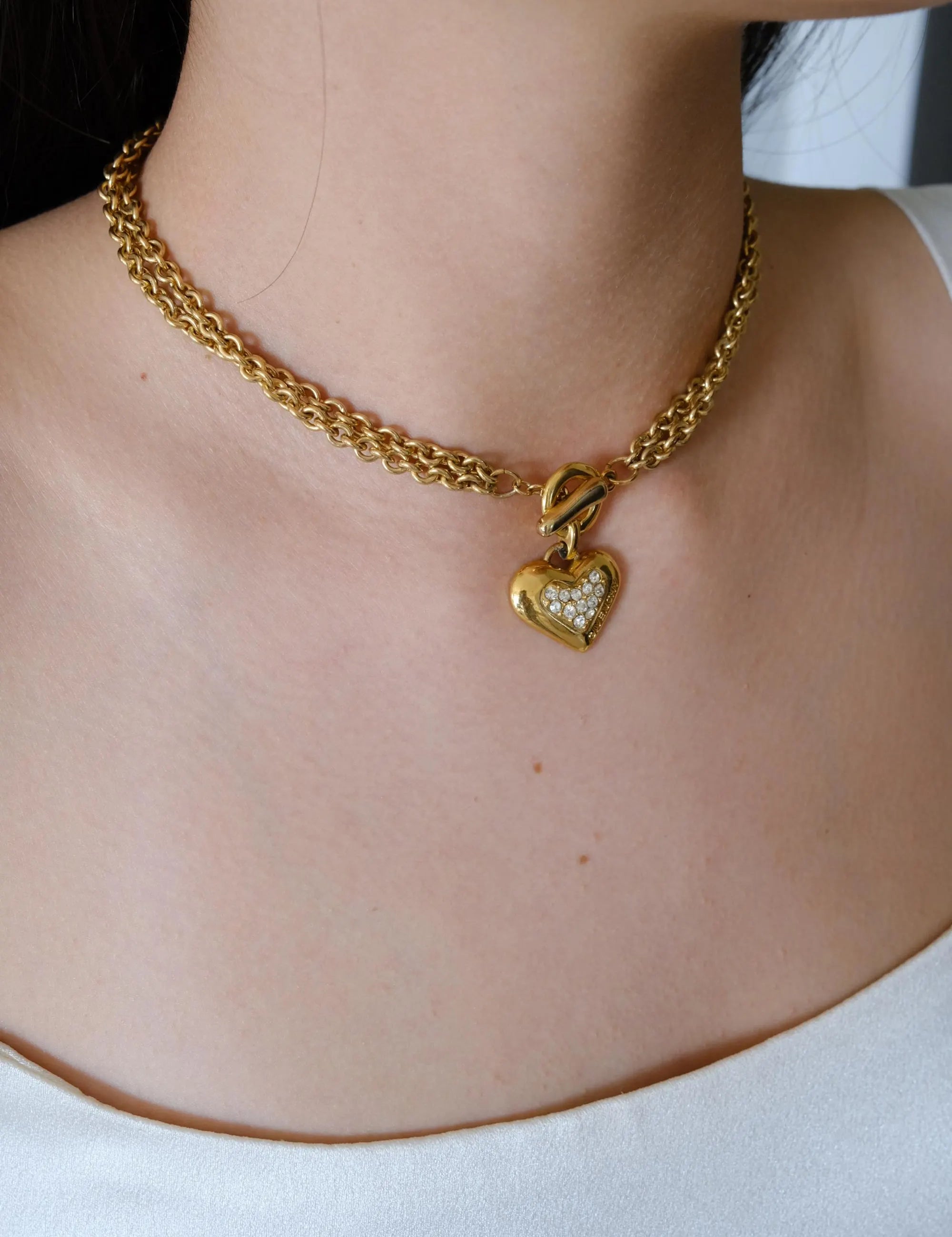 Vintage Givenchy Paris New York chunky choker necklace with heart pendant