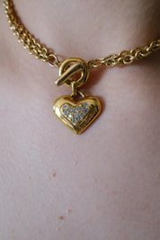 Vintage Givenchy chunky heart pendant choker necklace worn as statement jewelry