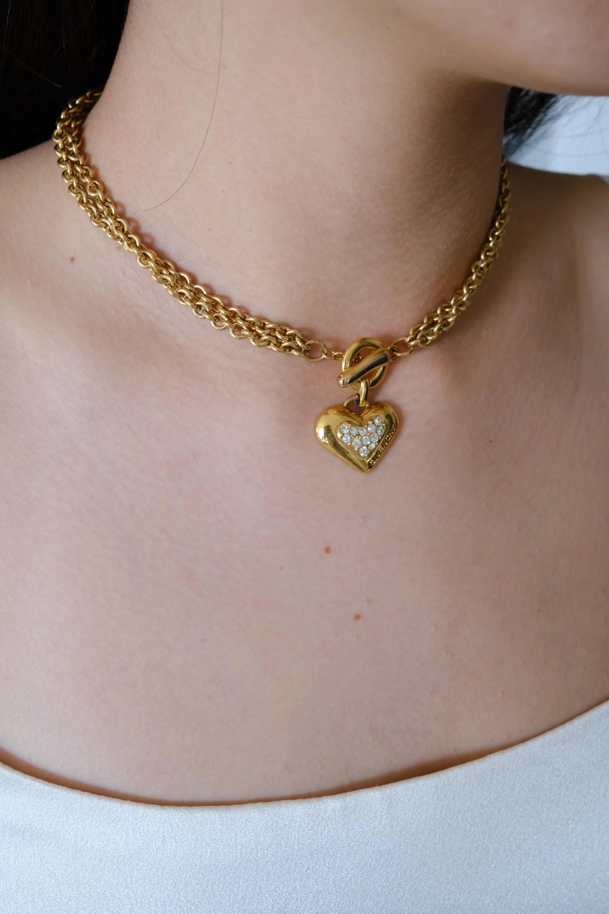 Vintage Givenchy Paris New York chunky choker necklace with bold heart pendant