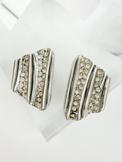 Vintage Givenchy Earrings, Givenchy Silver wave  Earrings, Clip on Earrings, fashion earrings, vintage earrings silver, Vintage Rhinestone
