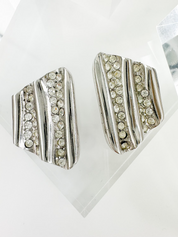 Vintage Givenchy Earrings, Givenchy Silver wave  Earrings, Clip on Earrings, fashion earrings, vintage earrings silver, Vintage Rhinestone