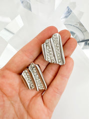 Vintage Givenchy Earrings, Givenchy Silver wave  Earrings, Clip on Earrings, fashion earrings, vintage earrings silver, Vintage Rhinestone