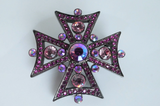 Givenchy Brooch Pin, Vintage Givenchy Accessories, Maltese Cross Brooch Pin Pink Rhinestones, Vintage Brooches for women, Gift for her