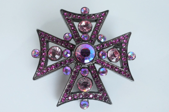 Givenchy Brooch Pin, Vintage Givenchy Accessories, Maltese Cross Brooch Pin Pink Rhinestones, Vintage Brooches for women, Gift for her