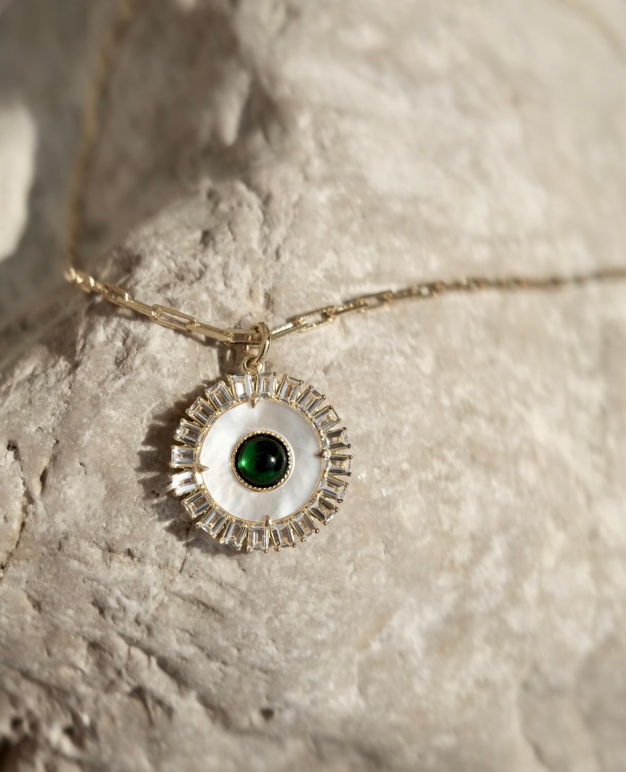 Lucky Charm Pendant Necklace Evil Eye Sterling Silver Mother of Pearl Beautiful