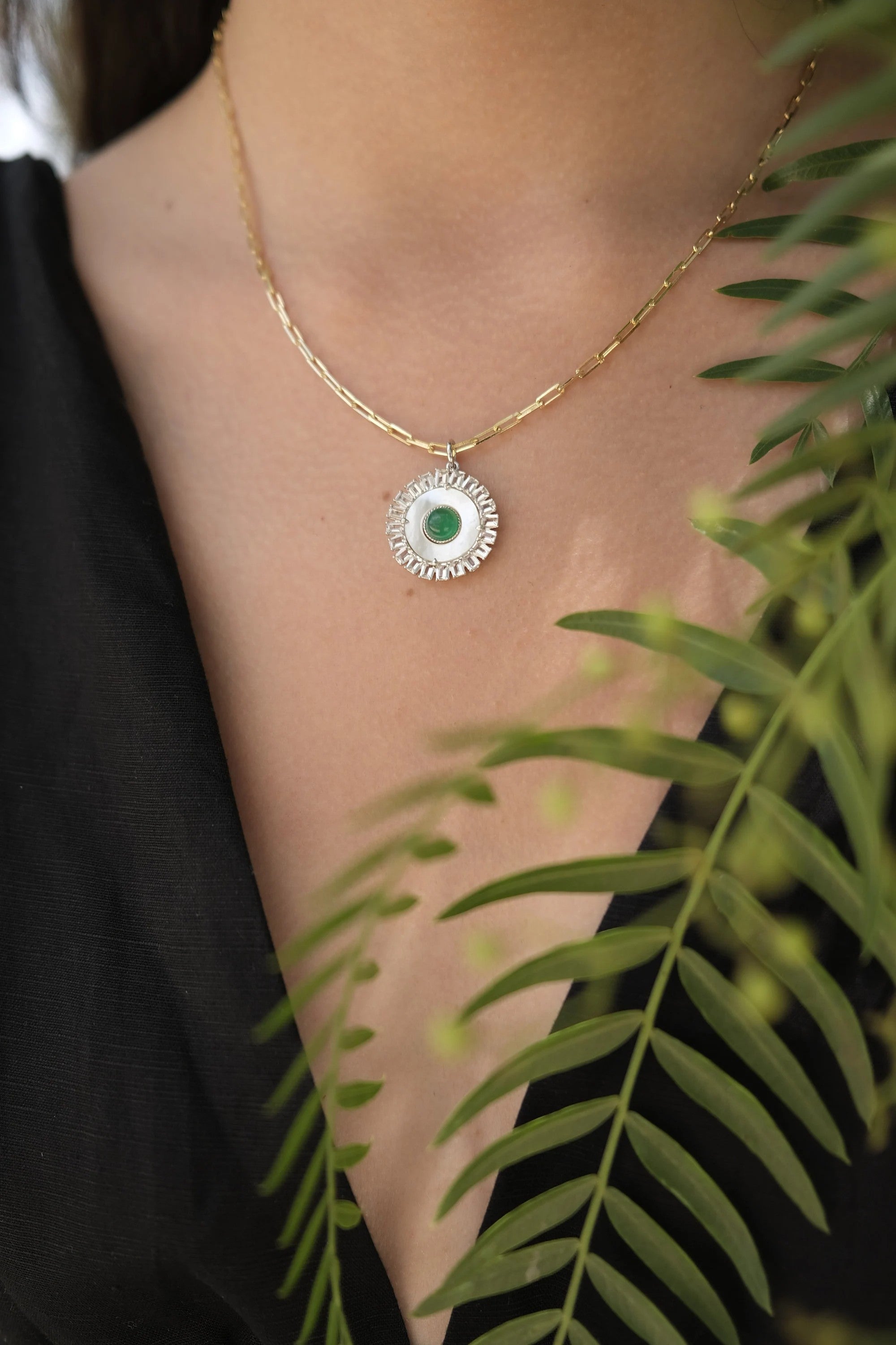 Lucky Charm Pendant Necklace Evil Eye Sterling Silver Mother of Pearl Beautiful
