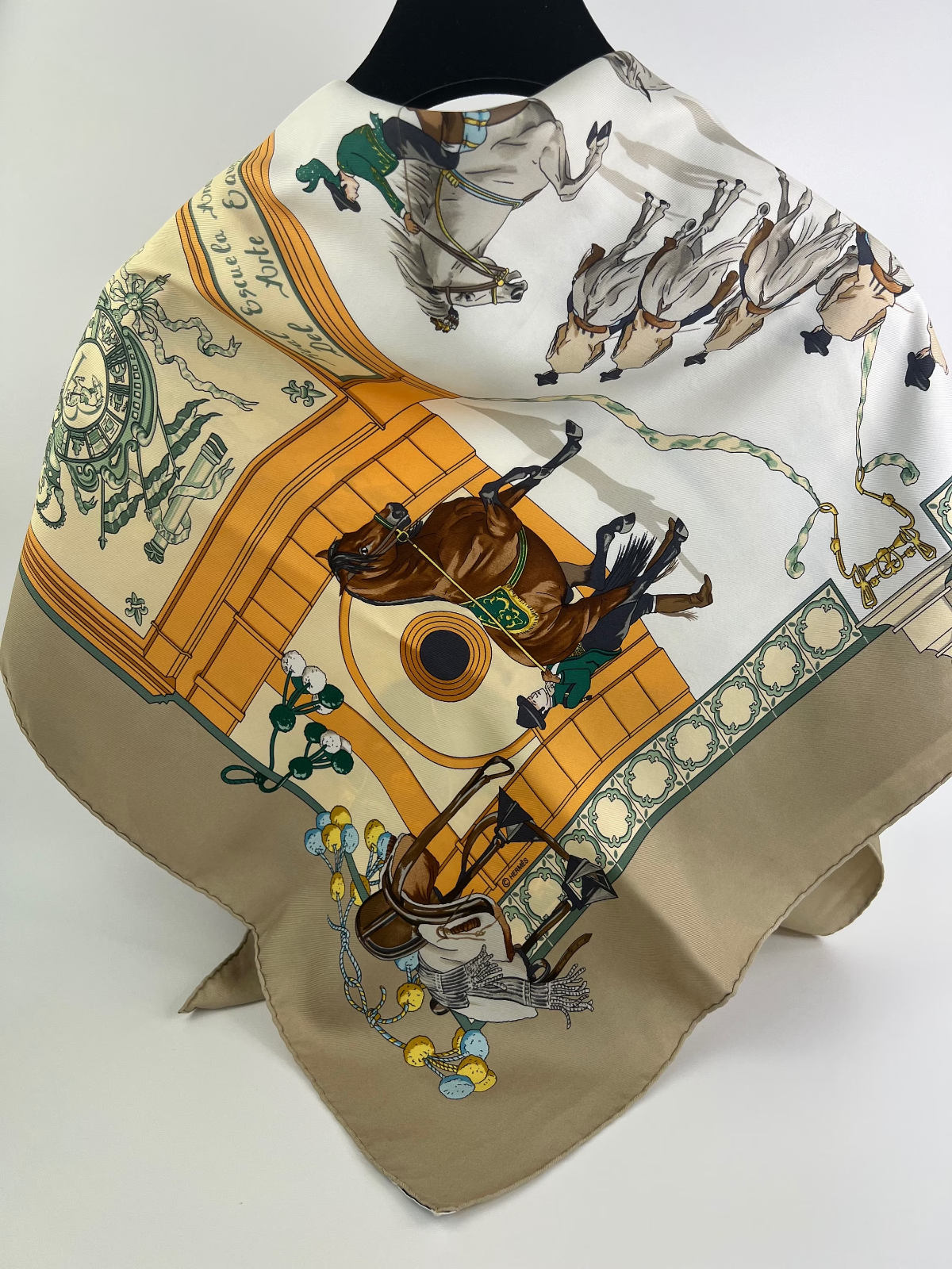 Hermes Scarf Vintage Real Escuela Andaluza Del Arte Ecuestre, Silk scarf, gift for her, Made in france scarf, Silk Scarves, Hermes Carre