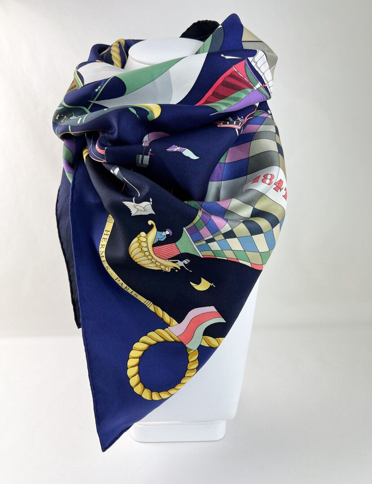 Hermes Scarf 90cm by "Les FOLIES DU CIEL" Silk wraps, Made in France, Wraps women blue, Vintage Scarf, birthday gift, Vintage Scarf