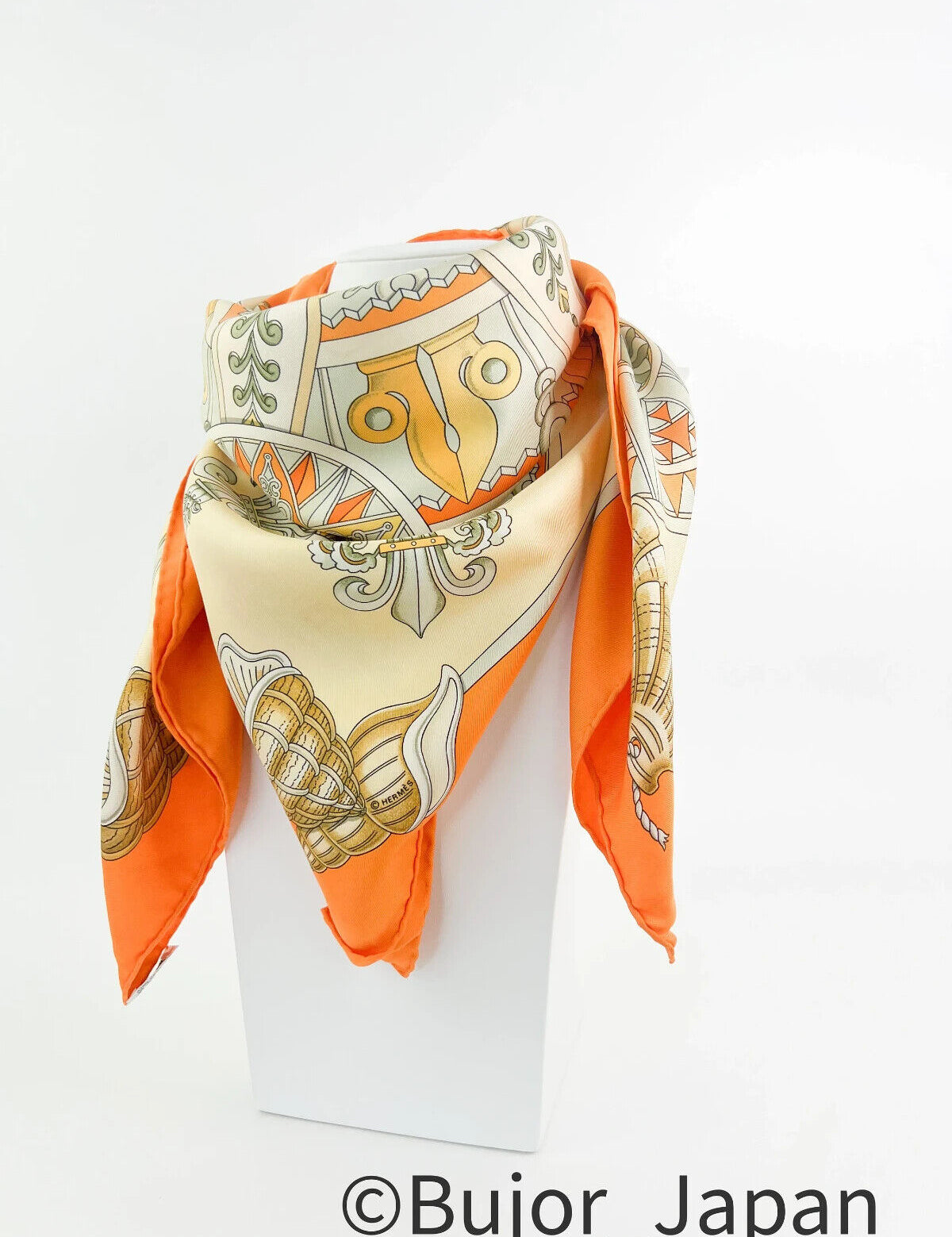 Vintage Hermes Scarf "Lair Marin" J.Metz Vintage silk scarf orange, Made in France, Silk Scarves, Accessories for Women, Gift for her