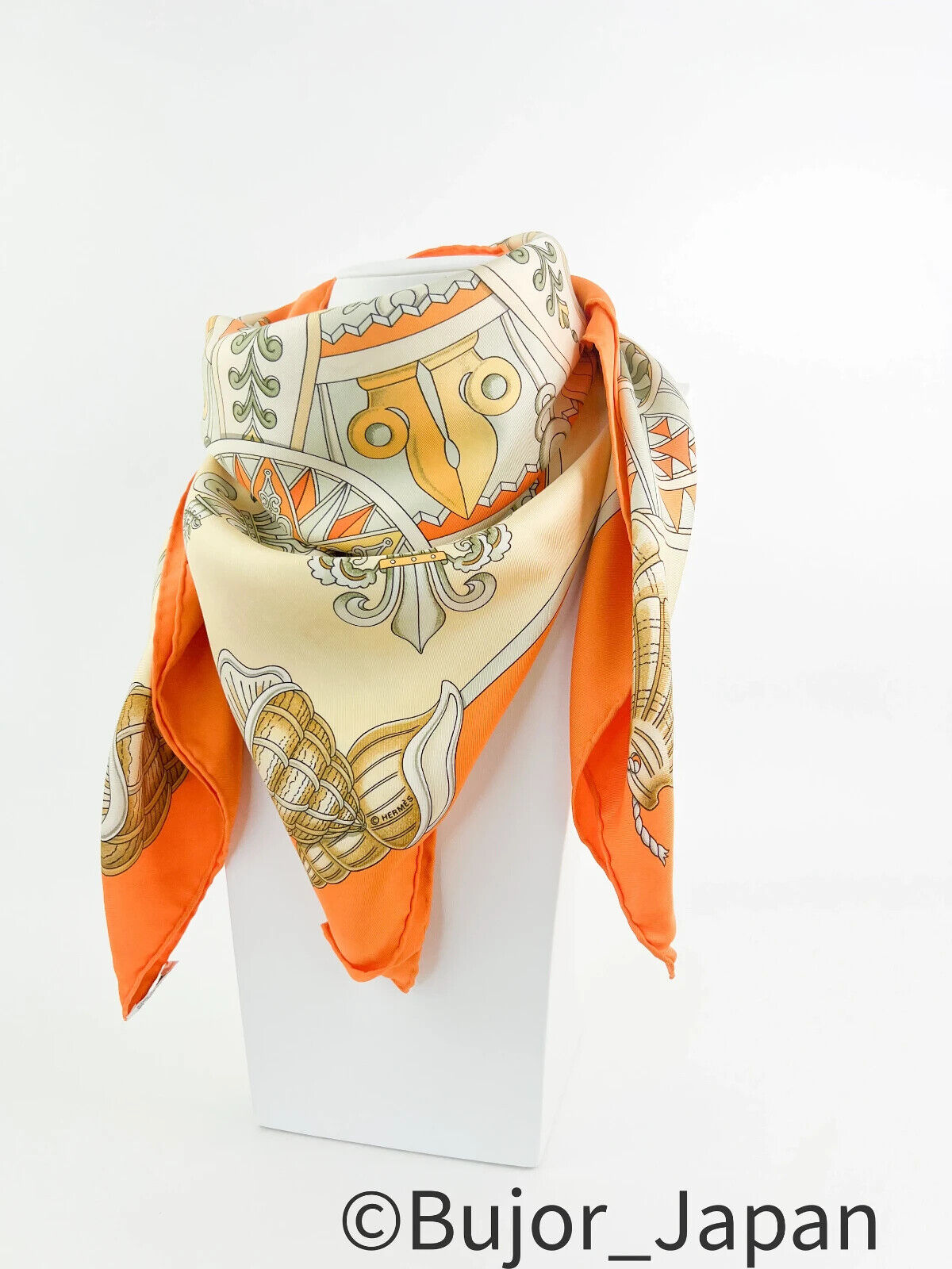 Vintage Hermes Scarf "Lair Marin" J.Metz Vintage silk scarf orange, Made in France, Silk Scarves, Accessories for Women, Gift for her