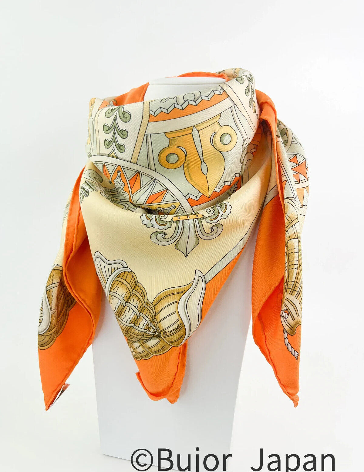 Vintage Hermes Scarf "Lair Marin" J.Metz Vintage silk scarf orange, Made in France, Silk Scarves, Accessories for Women, Gift for her