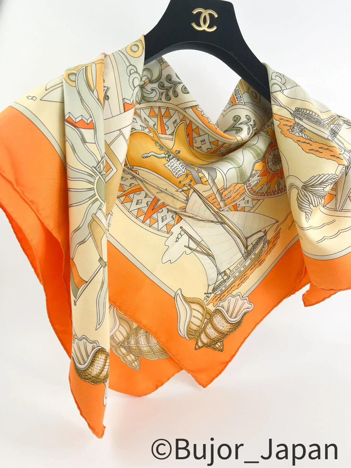 Vintage Hermes Scarf "Lair Marin" J.Metz Vintage silk scarf orange, Made in France, Silk Scarves, Accessories for Women, Gift for her