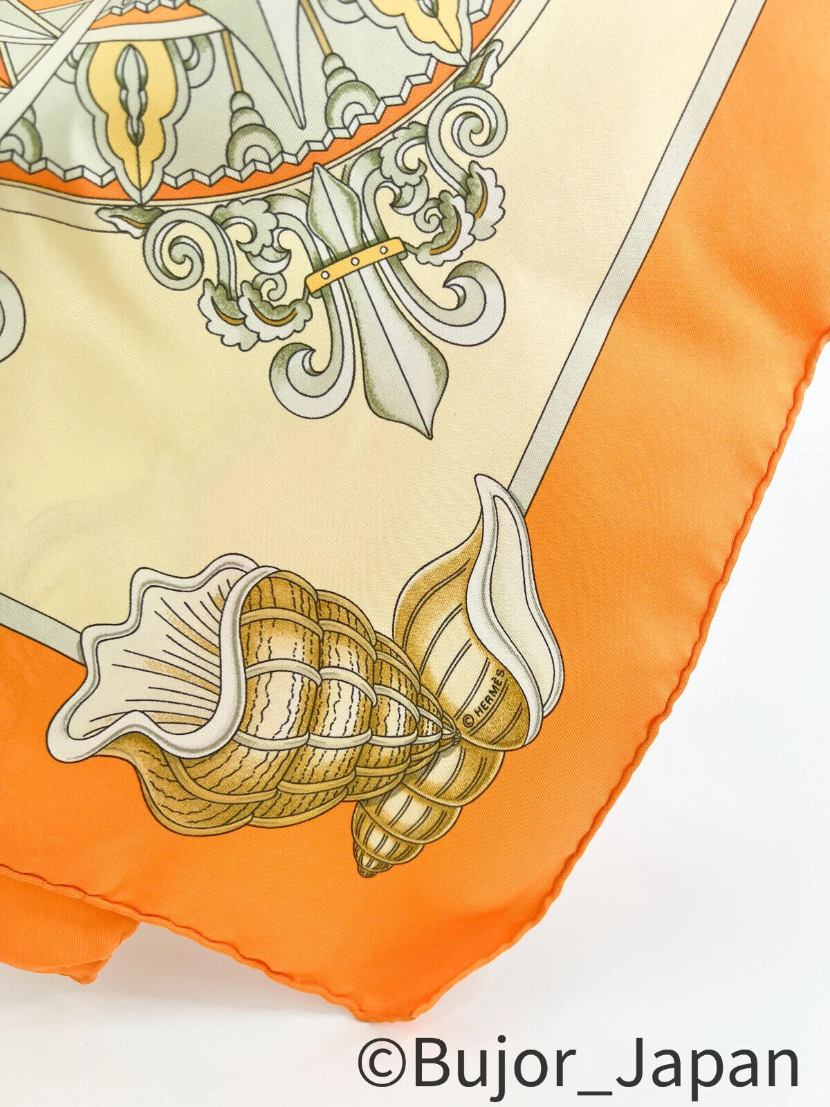 Vintage Hermes Scarf "Lair Marin" J.Metz Vintage silk scarf orange, Made in France, Silk Scarves, Accessories for Women, Gift for her