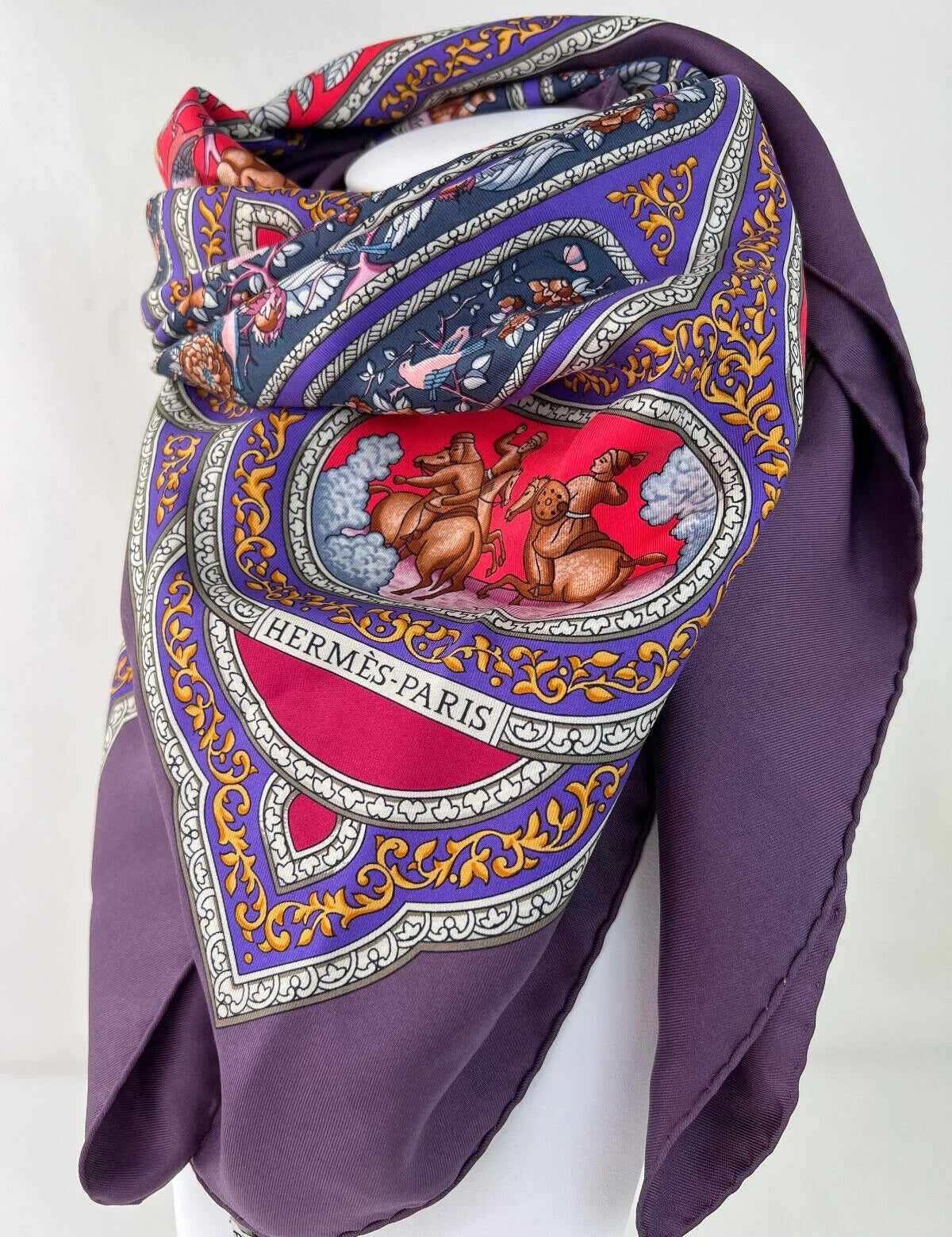 Hermes scarf vintage women, scarf, shawl, scarfs for women, vintage shawl, luxury shawl, Silk Scarf Wrap, “QALAMDAN” Made in France, Purple