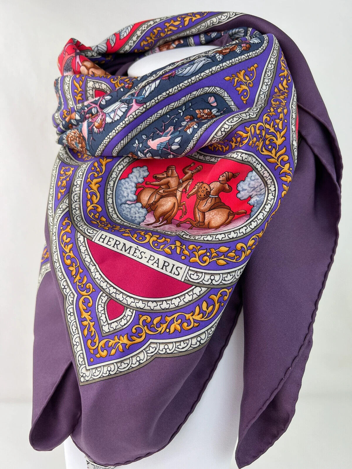 Hermes scarf vintage women, scarf, shawl, scarfs for women, vintage shawl, luxury shawl, Silk Scarf Wrap, “QALAMDAN” Made in France, Purple
