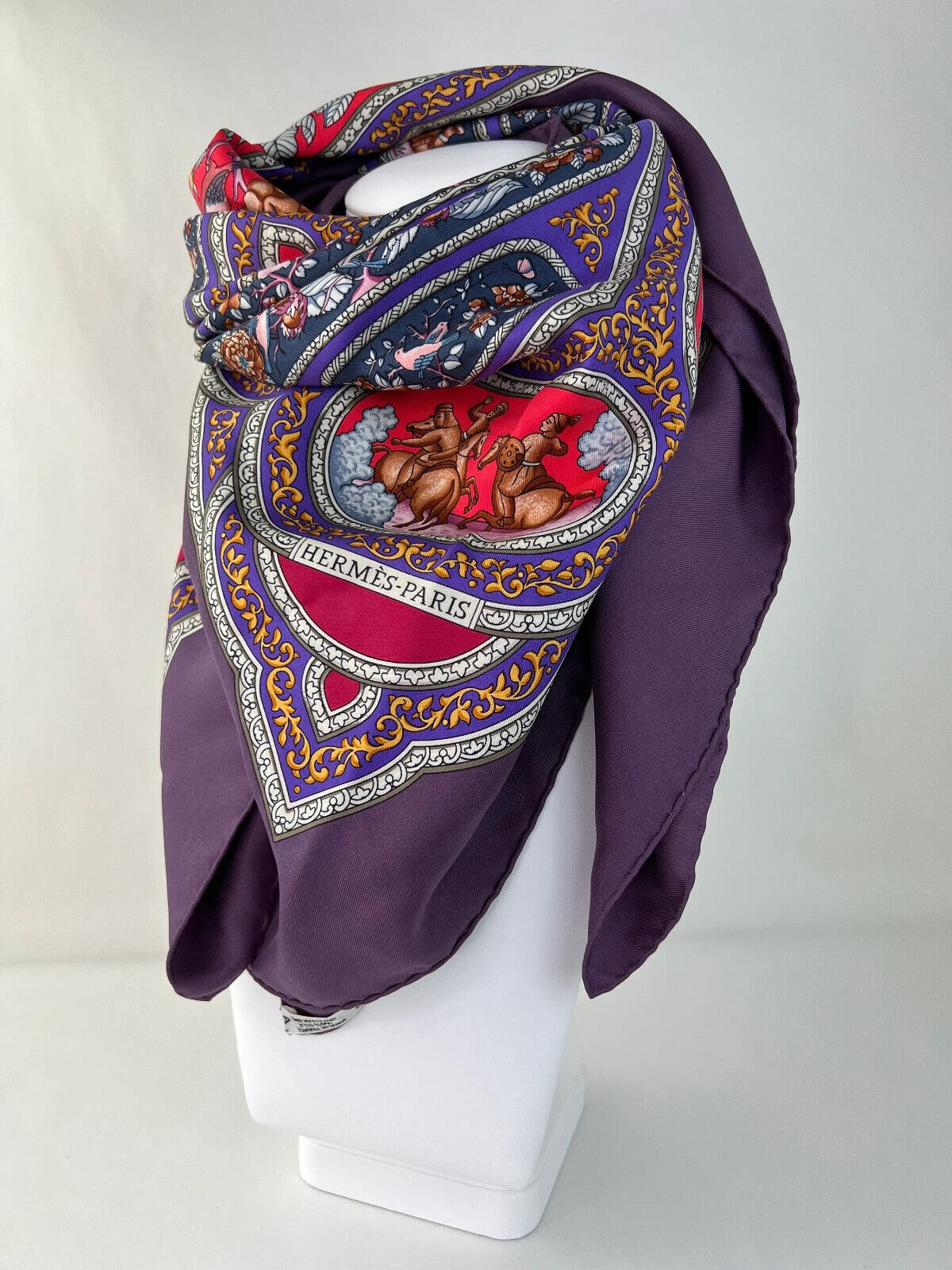 Hermes scarf vintage women, scarf, shawl, scarfs for women, vintage shawl, luxury shawl, Silk Scarf Wrap, “QALAMDAN” Made in France, Purple