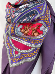 Hermes scarf vintage women, scarf, shawl, scarfs for women, vintage shawl, luxury shawl, Silk Scarf Wrap, “QALAMDAN” Made in France, Purple
