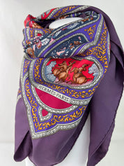 Hermes scarf vintage women, scarf, shawl, scarfs for women, vintage shawl, luxury shawl, Silk Scarf Wrap, “QALAMDAN” Made in France, Purple