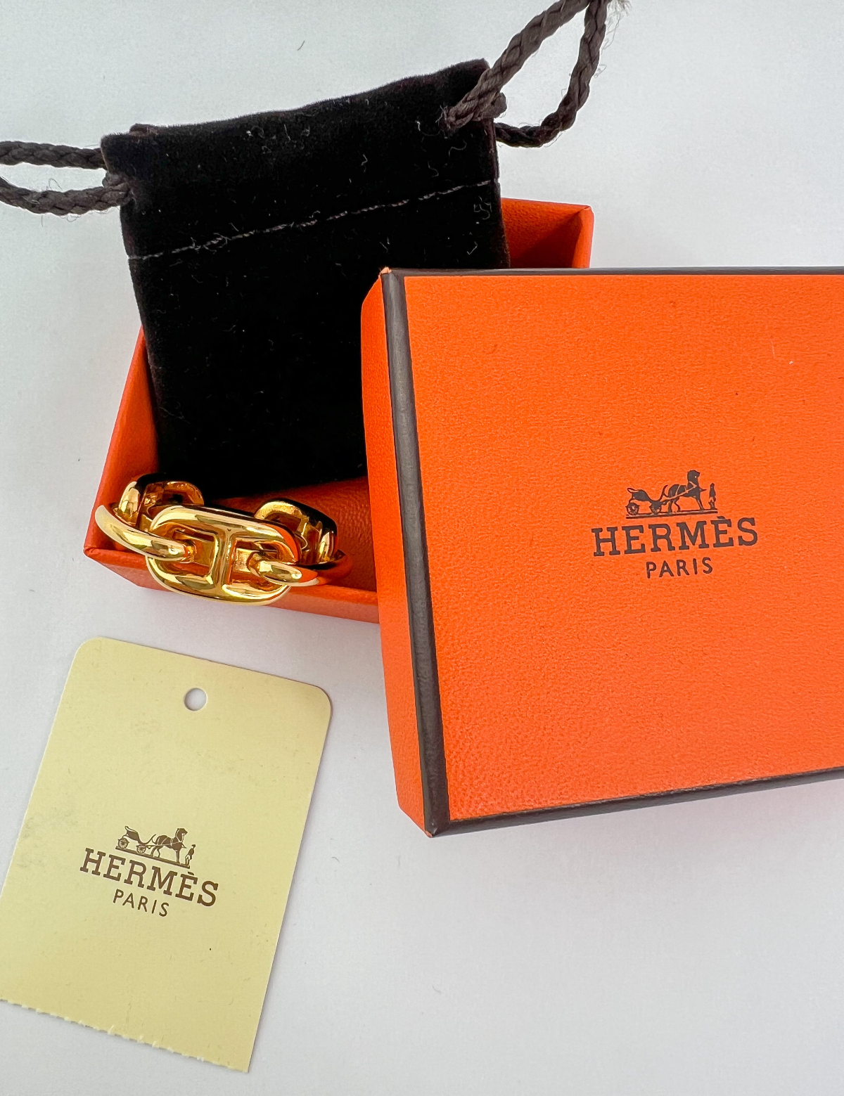 Vintage Hermes Scarf Ring, Vintage Gold Tone Scarf Ring, Chain Scarf Ring, Vintage Jewelry, Jewelry for Women, Gift for her, Gold Chain