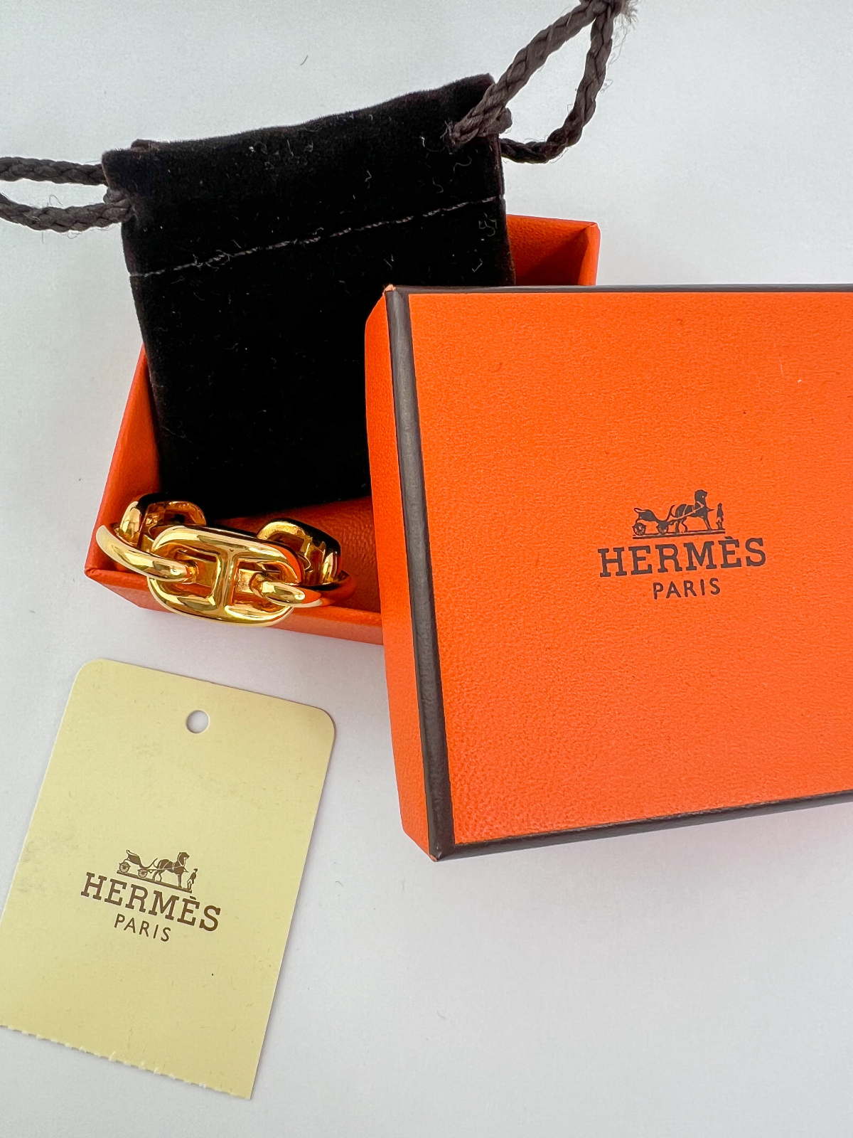 Vintage Hermes Scarf Ring, Vintage Gold Tone Scarf Ring, Chain Scarf Ring, Vintage Jewelry, Jewelry for Women, Gift for her, Gold Chain