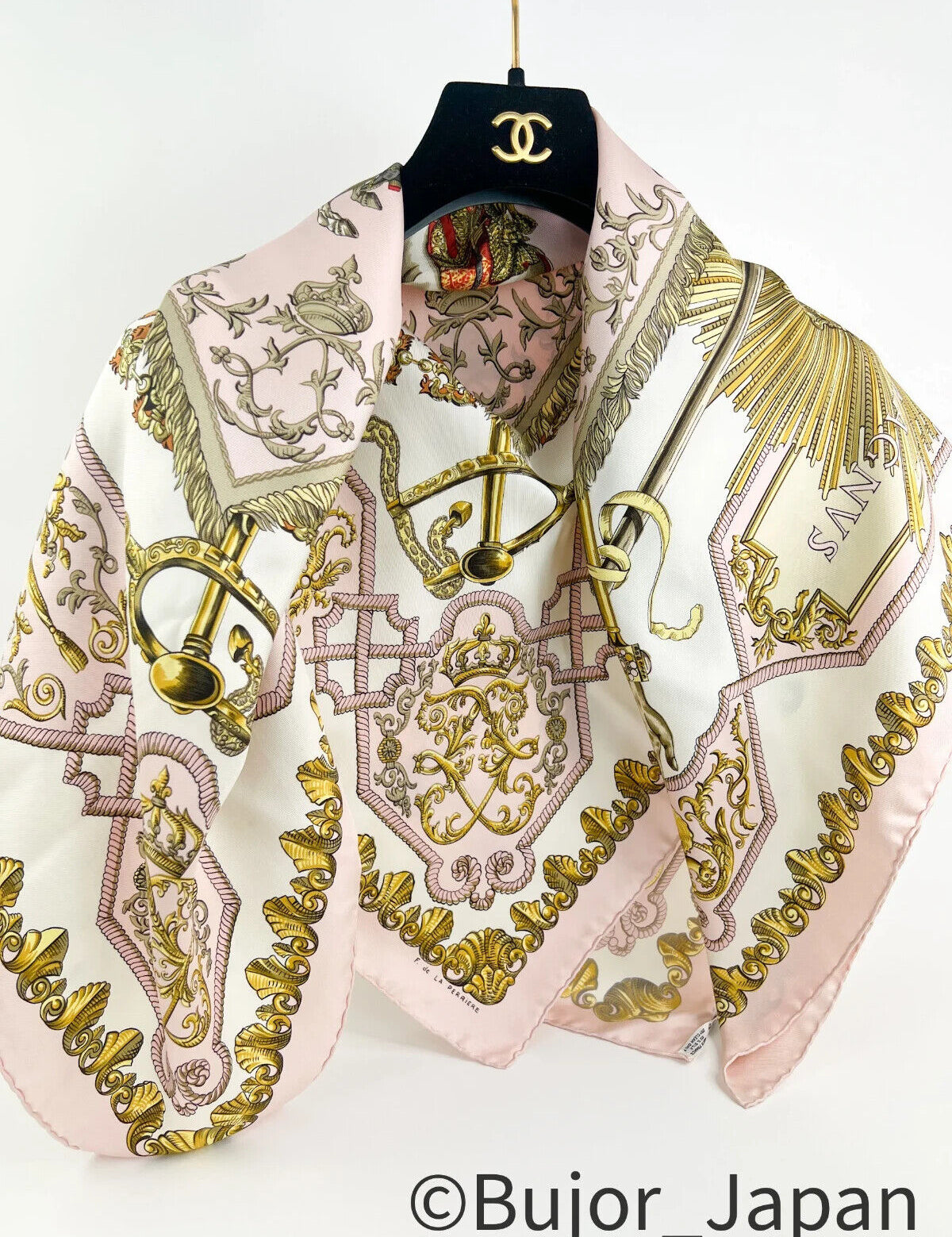HERMES Scarf Carre90 Pink "lvdovicvs mangnvs" Silk 100% Mint made in France, Hemers silk scarf vintage, Scarf 90cm, Bag Accessories Gift