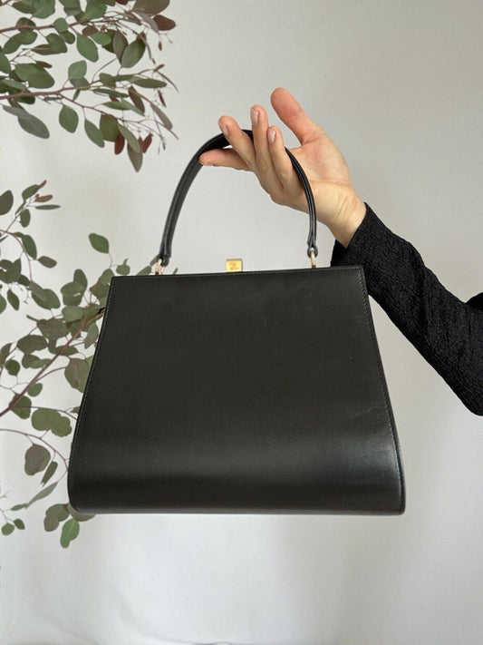 Karl Lagerfeld Clasp bag, Vintage Karl Largerfeld handbag, Classic top handle bag, elegant handbag, Bag Leather Women, Vintage Handbag