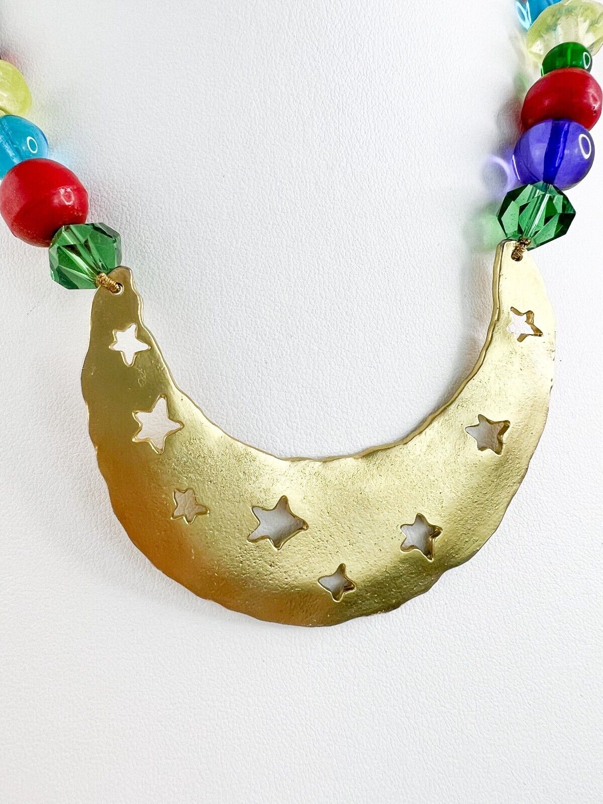 KENZO necklace, Vintage Kenzo moon necklace color glass bead choker, stars and moon necklace , vintage necklace Unisex, Jewelry for Women