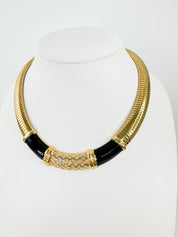 Vintage Monet Necklace Charm, Gold Tone Necklace, Black Enamel, Choker gaspipe  Necklace, Vintage Jewelry, Jewelry for Women, Gift for her