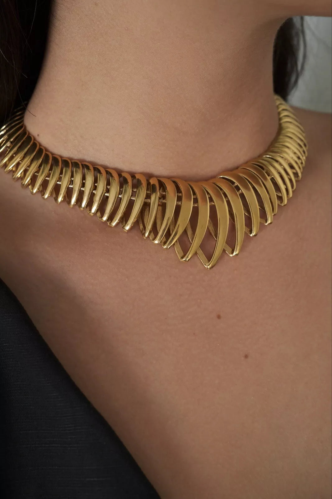 Vintage Monet Necklace Gold Tone Necklace Massive Choker Gorgeous Bujor Japan