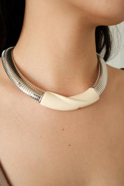 Vintage Monet Necklace Choker gaspipe Silver Tone Necklace white Epoxy design