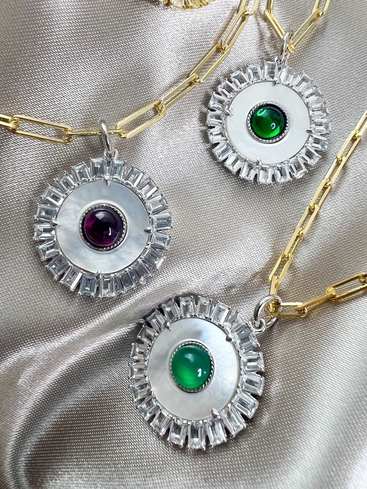 Dainty Necklace,  Mother of pearl Necklace, Evil Eye necklace, Rhodolite necklace, Green onyx necklace, Green 925 Sterling Silver necklace