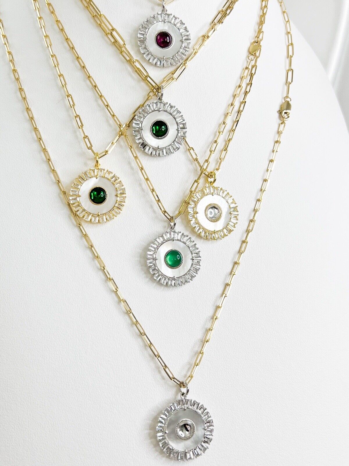 Dainty Necklace,  Mother of pearl Necklace, Evil Eye necklace, Rhodolite necklace, Green onyx necklace, Green 925 Sterling Silver necklace