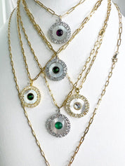 Dainty Necklace,  Mother of pearl Necklace, Evil Eye necklace, Rhodolite necklace, Green onyx necklace, Green 925 Sterling Silver necklace