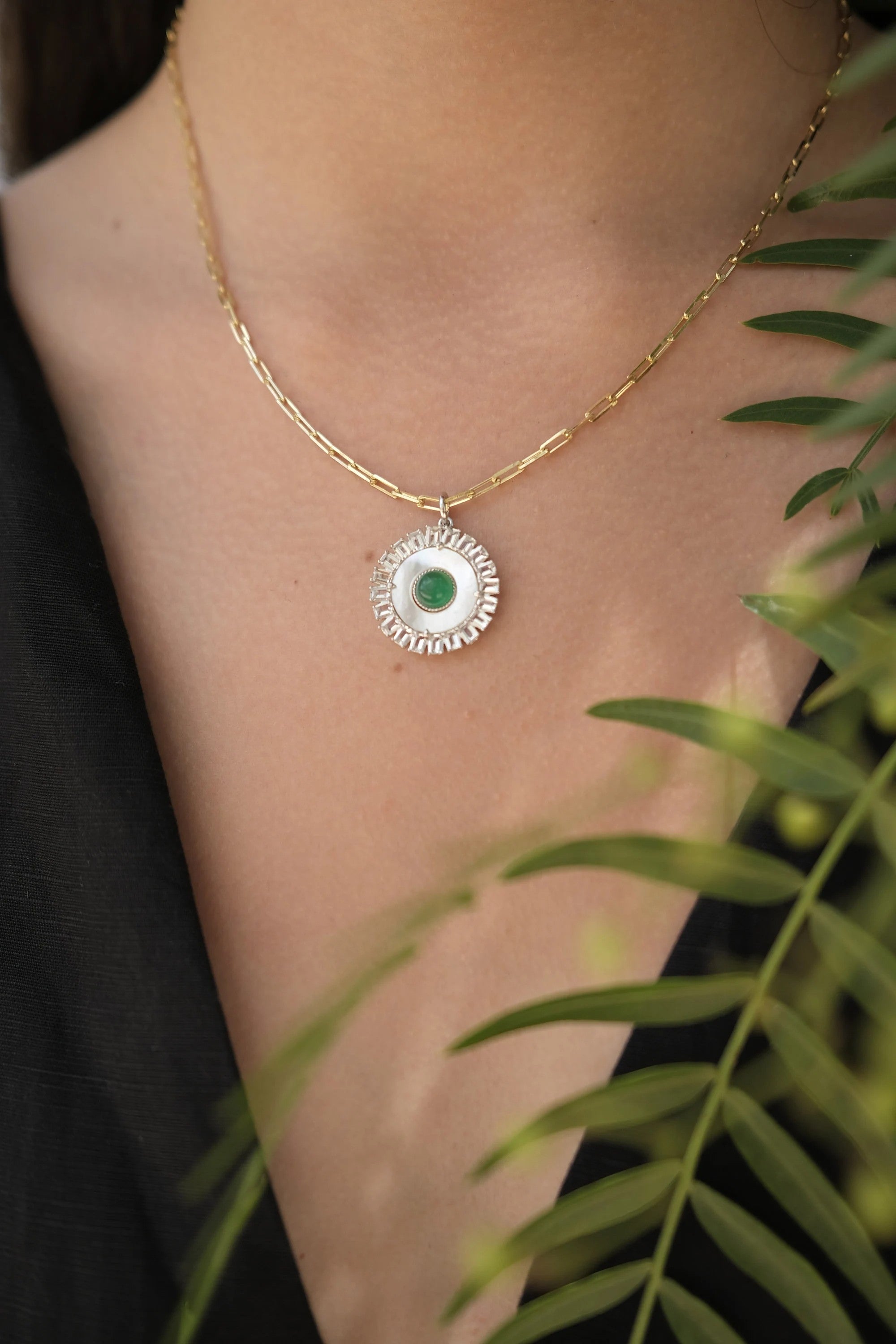 Lucky Charm Pendant Necklace Evil Eye Sterling Silver Mother of Pearl Beautiful