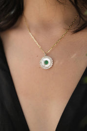 Dainty Necklace,  Mother of pearl Necklace, solar eclipse necklace, Green onyx necklace, Green necklace, gift for her , sun necklace love