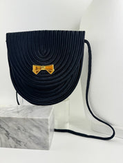 Vintage Nina Ricci shoulder Bag Black Silk Ribbon Made In France