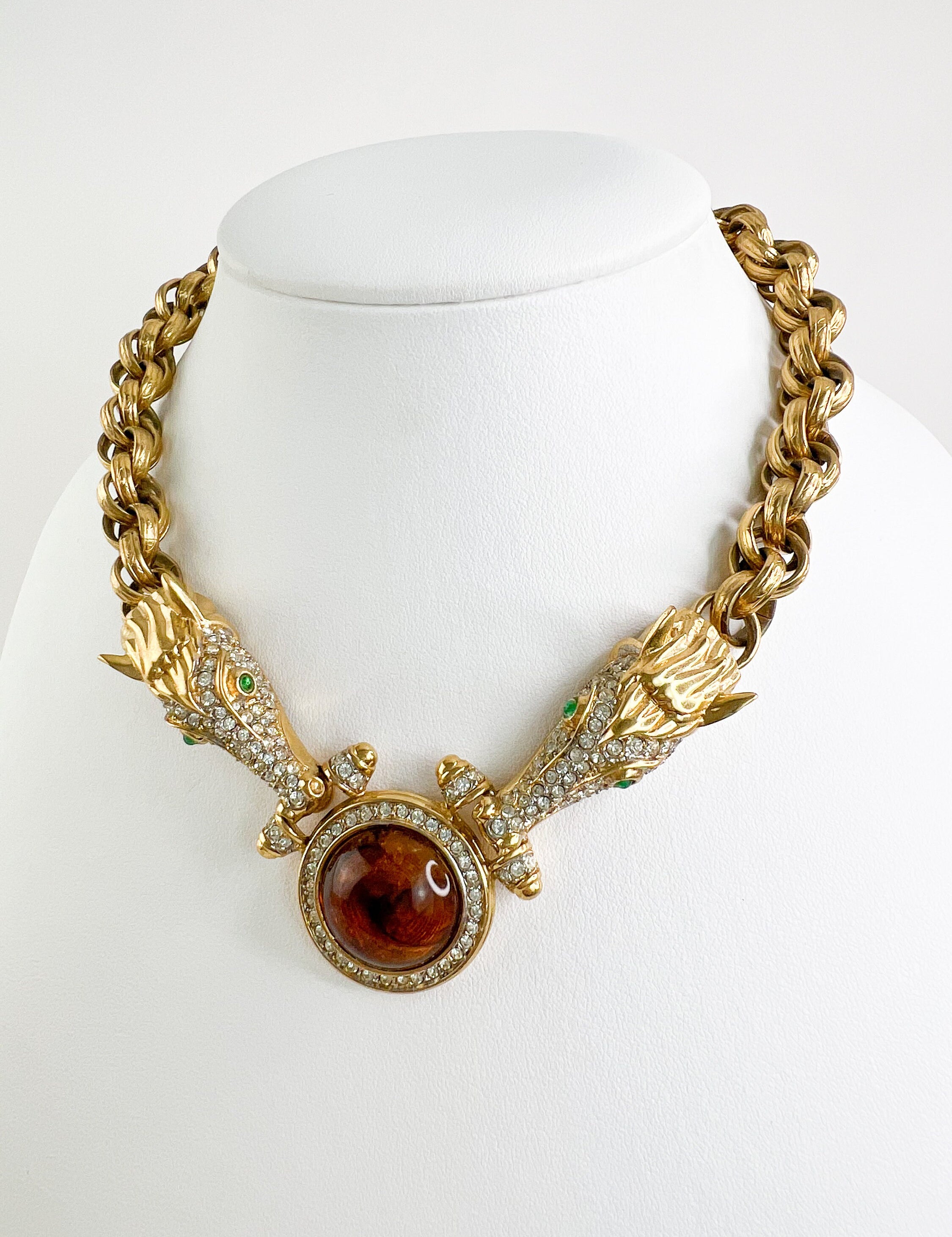 Vintage NINA RICCI Necklace, Gold Tone Necklace,2 dragons choker Necklace, horse necklace Vintage Jewelry, Personalized Gifts