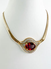 Vintage Nina Ricci Necklace, Gold Tone Necklace, Choker Necklace, Ruby necklace, Vintage Rhinestone, Jewelry for Women, Personalized Gifts