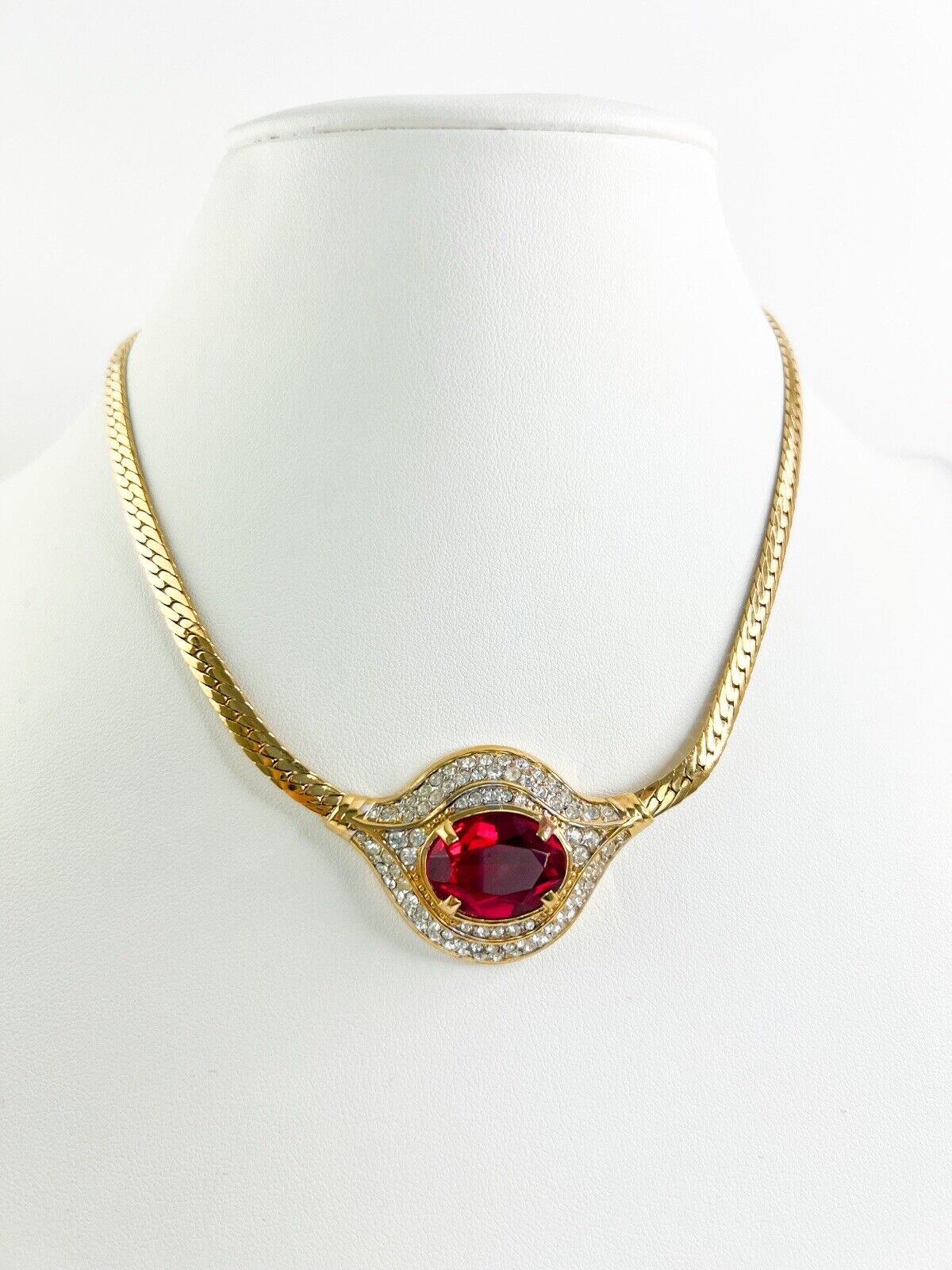 Vintage Nina Ricci Necklace, Gold Tone Necklace, Choker Necklace, Ruby necklace, Vintage Rhinestone, Jewelry for Women, Personalized Gifts
