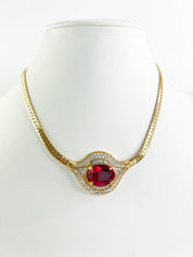 Vintage Nina Ricci Necklace, Gold Tone Necklace, Choker Necklace, Ruby necklace, Vintage Rhinestone, Jewelry for Women, Personalized Gifts