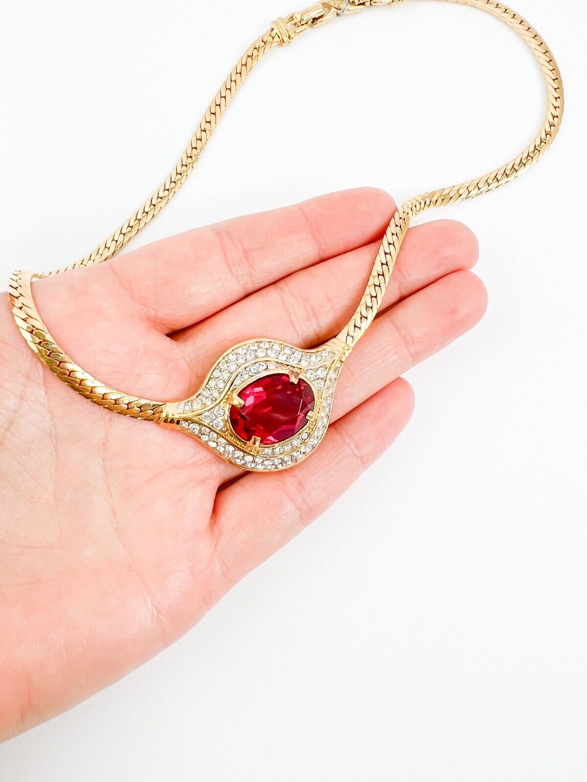 Vintage Nina Ricci Necklace, Gold Tone Necklace, Choker Necklace, Ruby necklace, Vintage Rhinestone, Jewelry for Women, Personalized Gifts