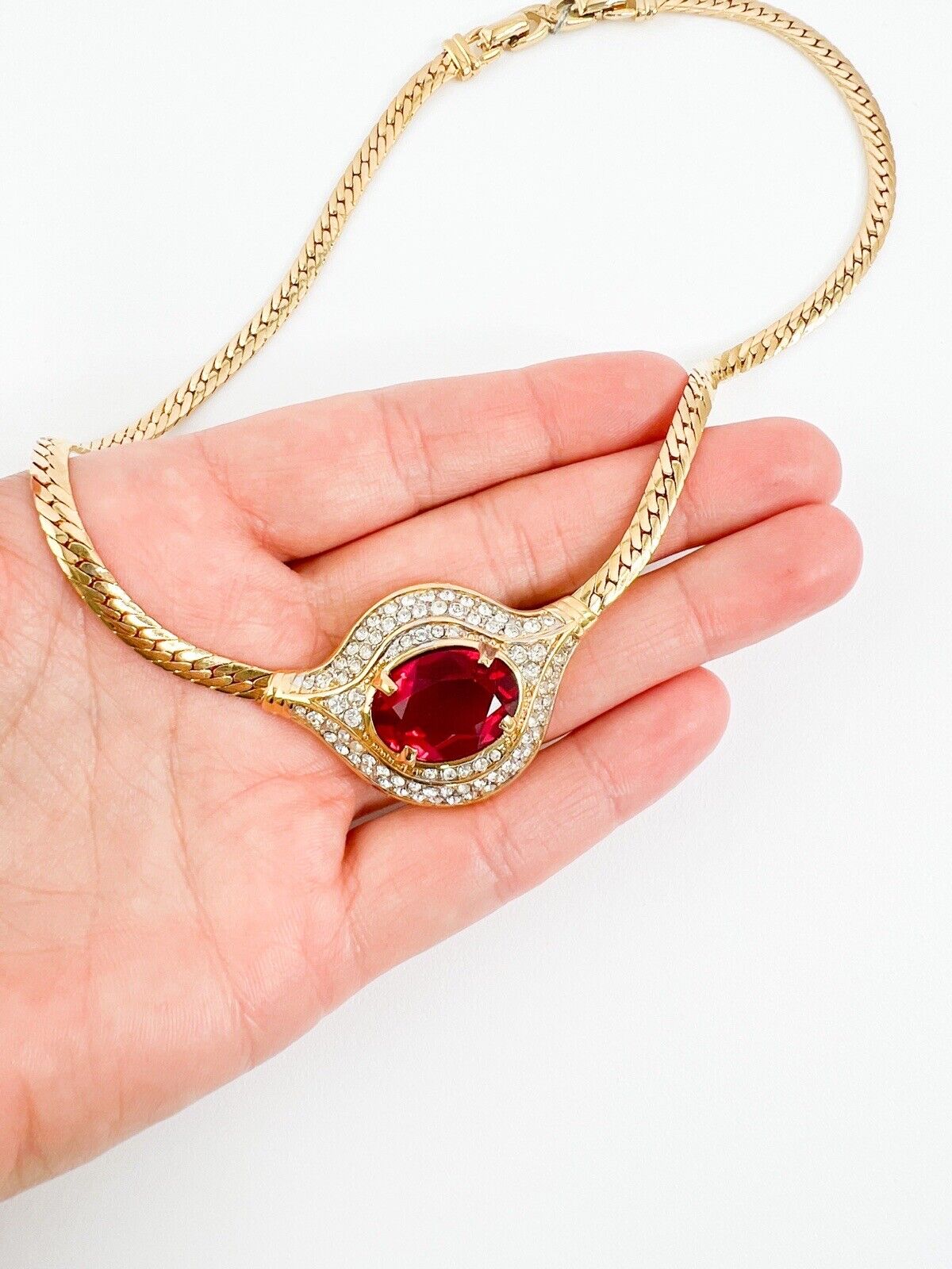 Vintage Nina Ricci Necklace, Gold Tone Necklace, Choker Necklace, Ruby necklace, Vintage Rhinestone, Jewelry for Women, Personalized Gifts