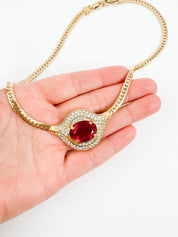 Vintage Nina Ricci Necklace, Gold Tone Necklace, Choker Necklace, Ruby necklace, Vintage Rhinestone, Jewelry for Women, Personalized Gifts