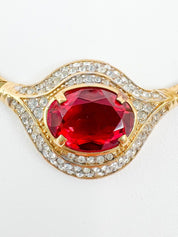 Vintage Nina Ricci Necklace, Gold Tone Necklace, Choker Necklace, Ruby necklace, Vintage Rhinestone, Jewelry for Women, Personalized Gifts