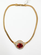 Vintage Nina Ricci Necklace, Gold Tone Necklace, Choker Necklace, Ruby necklace, Vintage Rhinestone, Jewelry for Women, Personalized Gifts