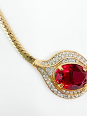 Vintage Nina Ricci Necklace, Gold Tone Necklace, Choker Necklace, Ruby necklace, Vintage Rhinestone, Jewelry for Women, Personalized Gifts