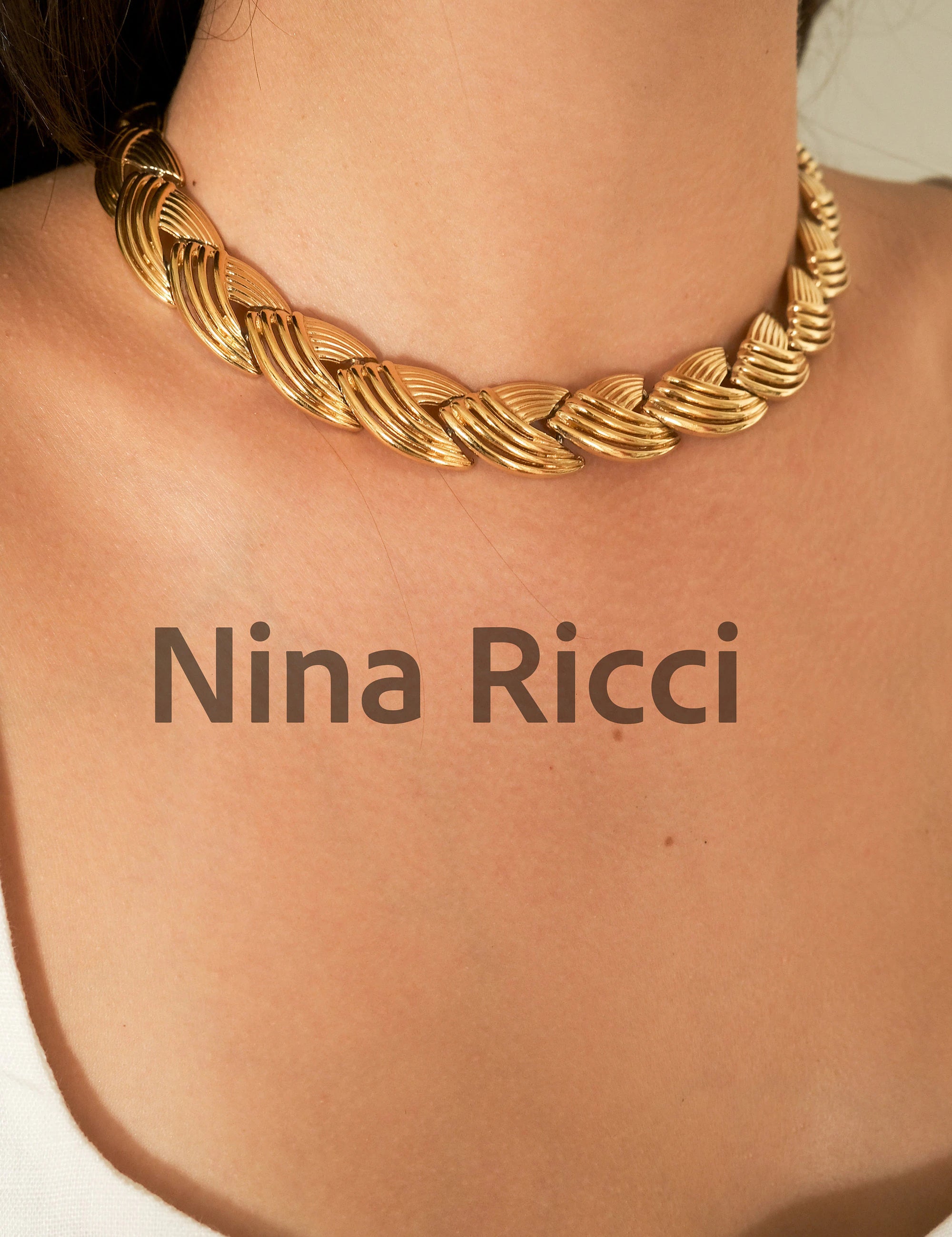 Vintage Nina Ricci Necklace, Gold Tone Necklace, Choker Necklace, gold wheat Charm, Vintage bridal , Jewelry for Women, Personalized Gifts