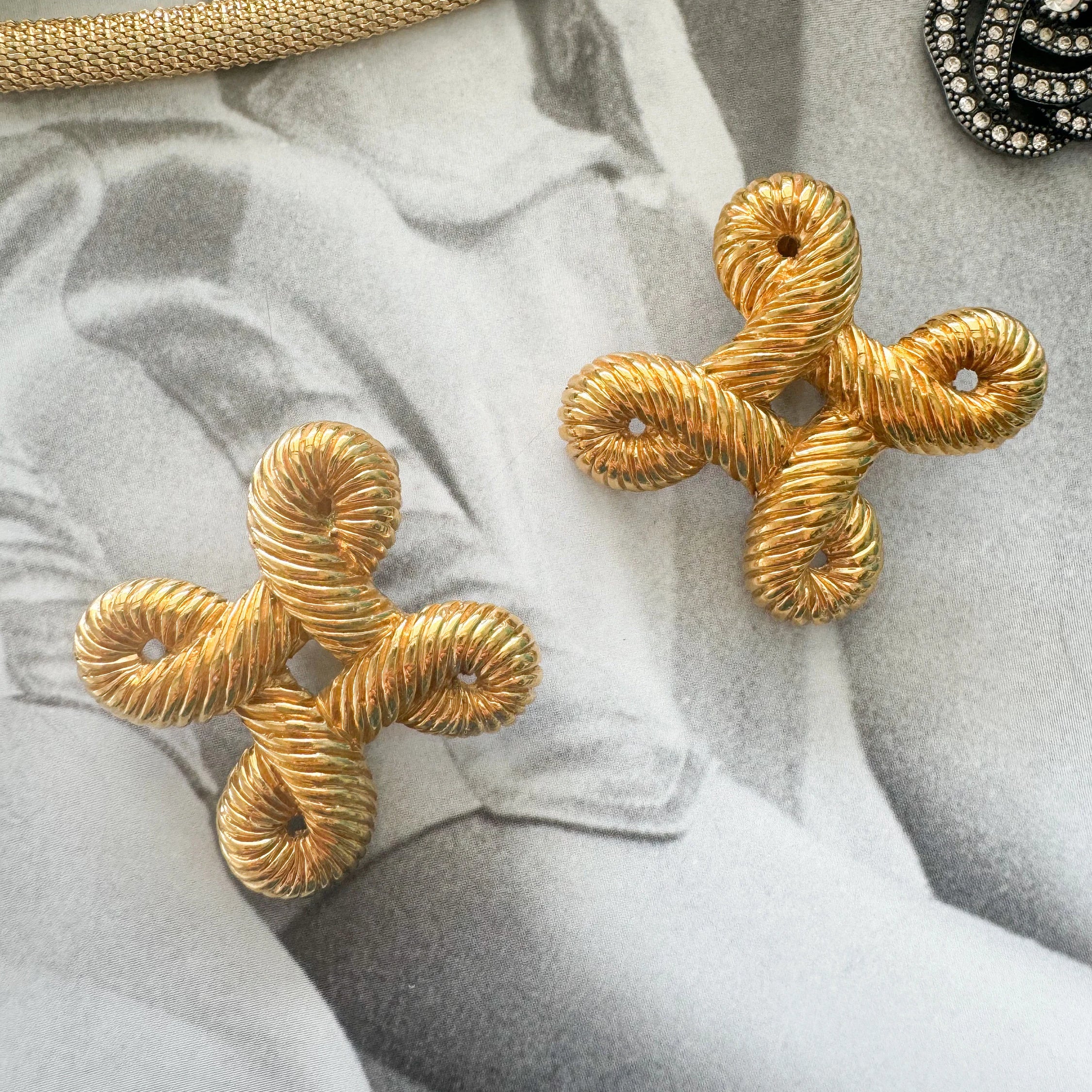 Vintage Valentino Earrings, Vintage Gold earrings, vintage cross earrings, bridal Valentino, Earrings large, Jewelry for Women