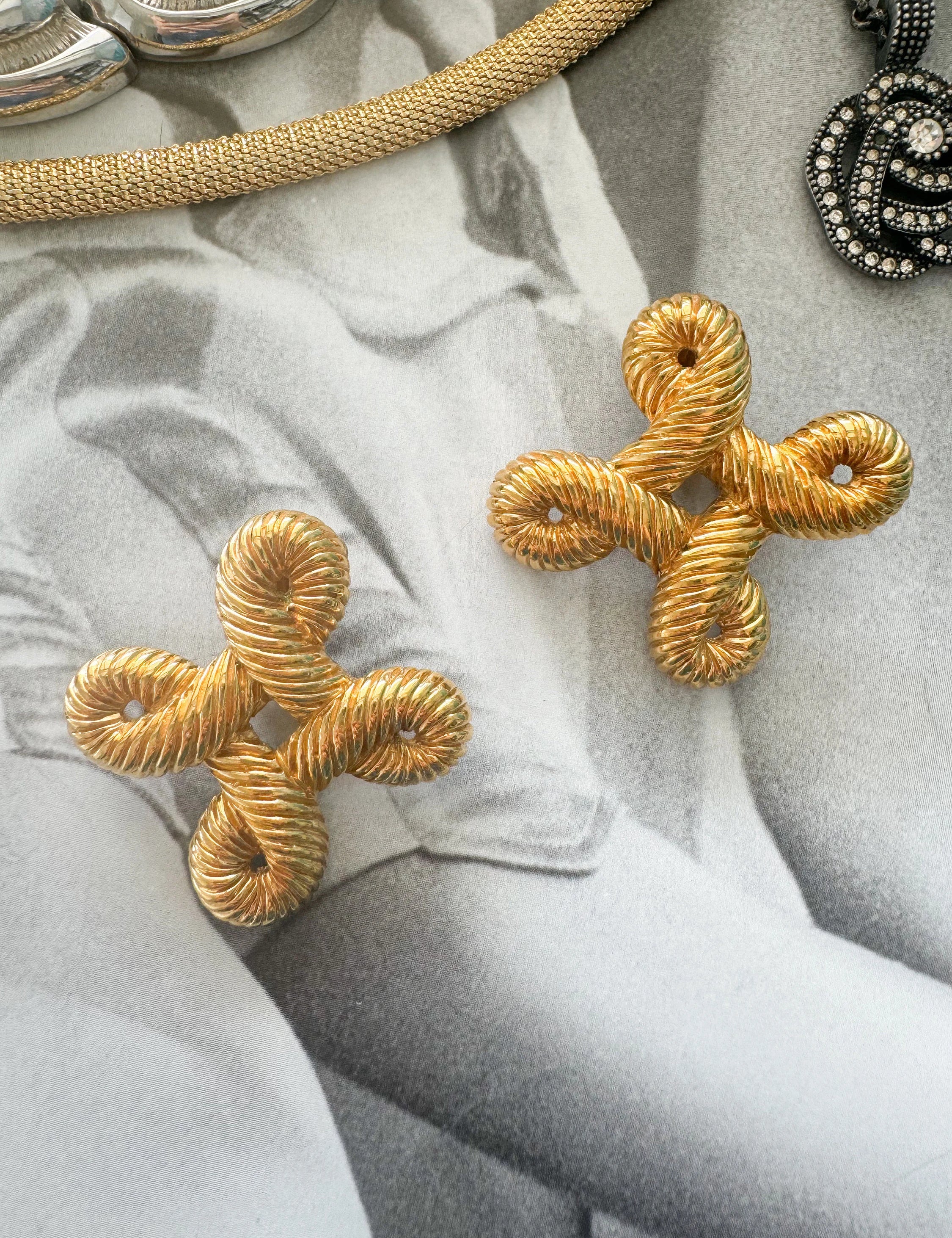 Vintage Valentino Earrings, Vintage Gold earrings, vintage cross earrings, bridal Valentino, Earrings large, Jewelry for Women