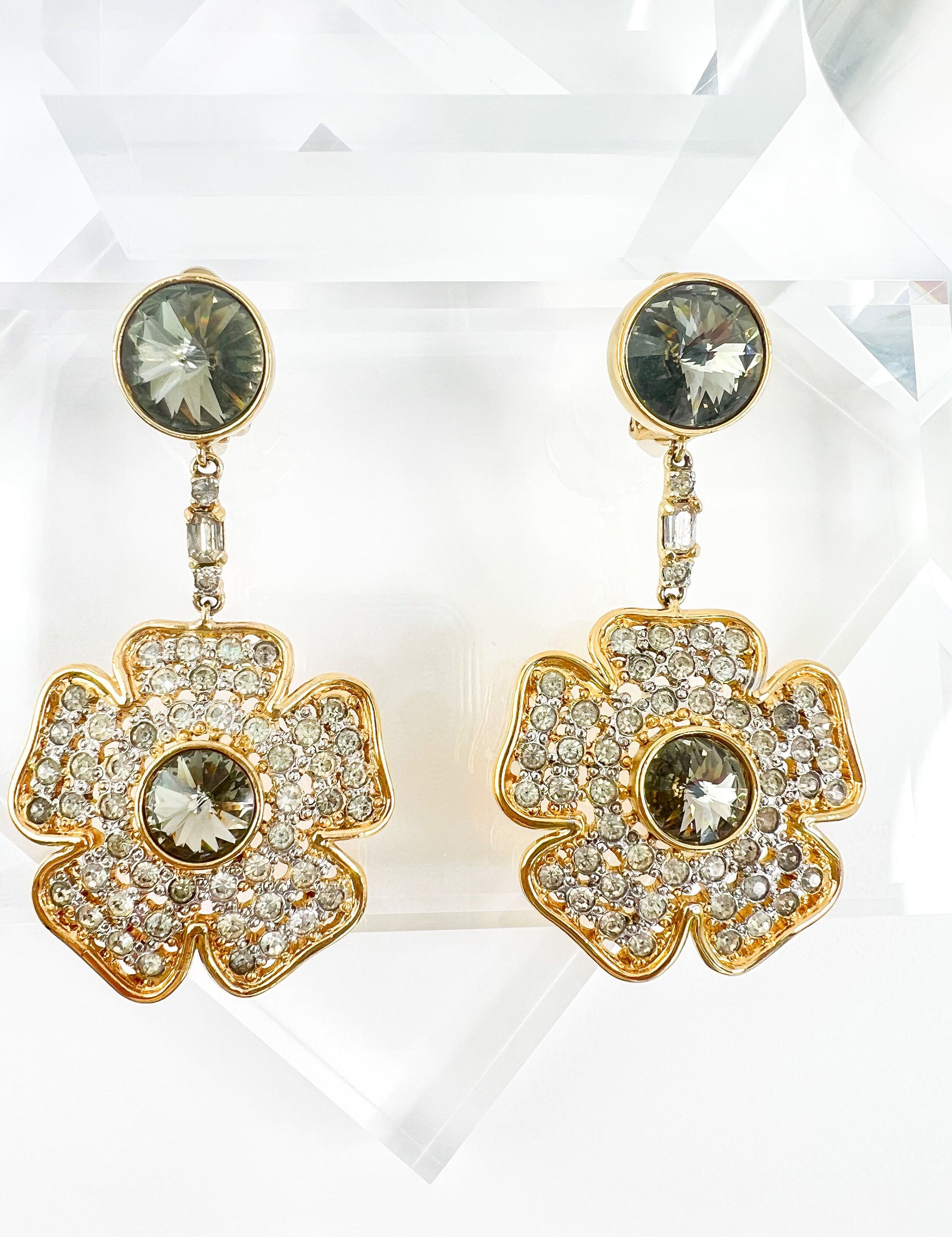 Vintage Valentino Earrings, Gold Tone Earrings, Large Flower Earrings, Dangle Earrings Drop, Made in Italy, Vintage Jewelry, Gift for her